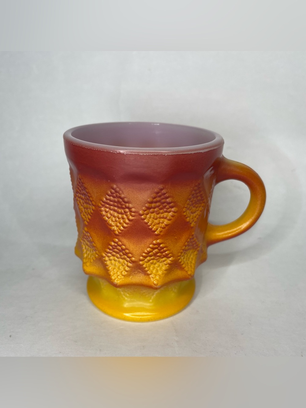 Vintage Anchor Hocking Ombre Red & Orange Fire King Coffee Cup Mug Retro MCM